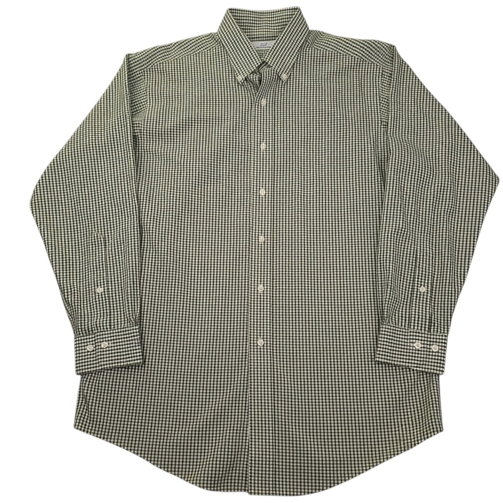 Brooks Brothers Shirt Mens 15.5 32/33 Green Gingham Check Non-Iron Button Down